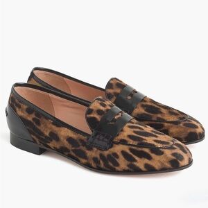 J Crew Academy penny loafers in leopard calf hair